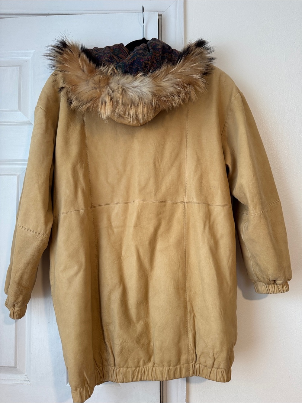Vintage J. Percy for Marvin Richards Tan Leather Fox fur Hood S - Picture 3 of 10